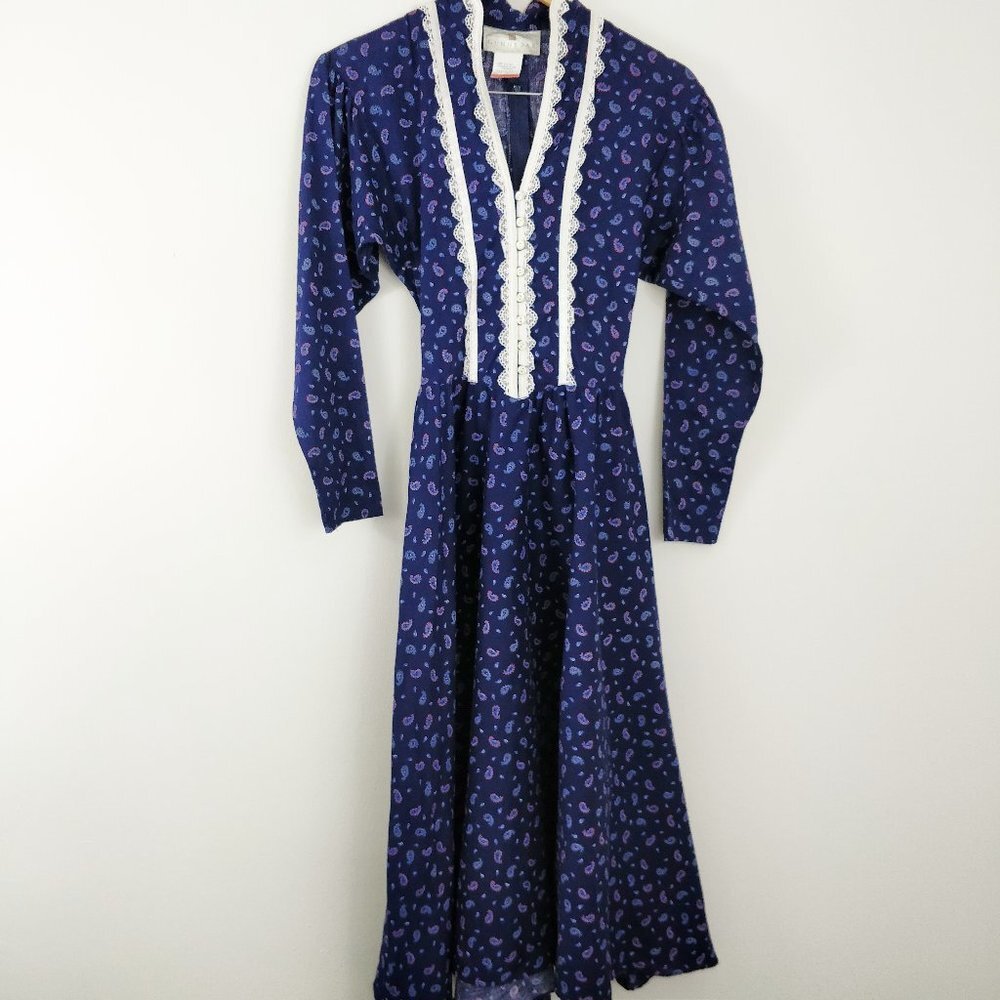 Gunne Sax Blue Purple Paisley Button Dress 7J